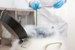Liquid nitrogen cryogenic tank in a laboratory - Frozen embryos divorce concept